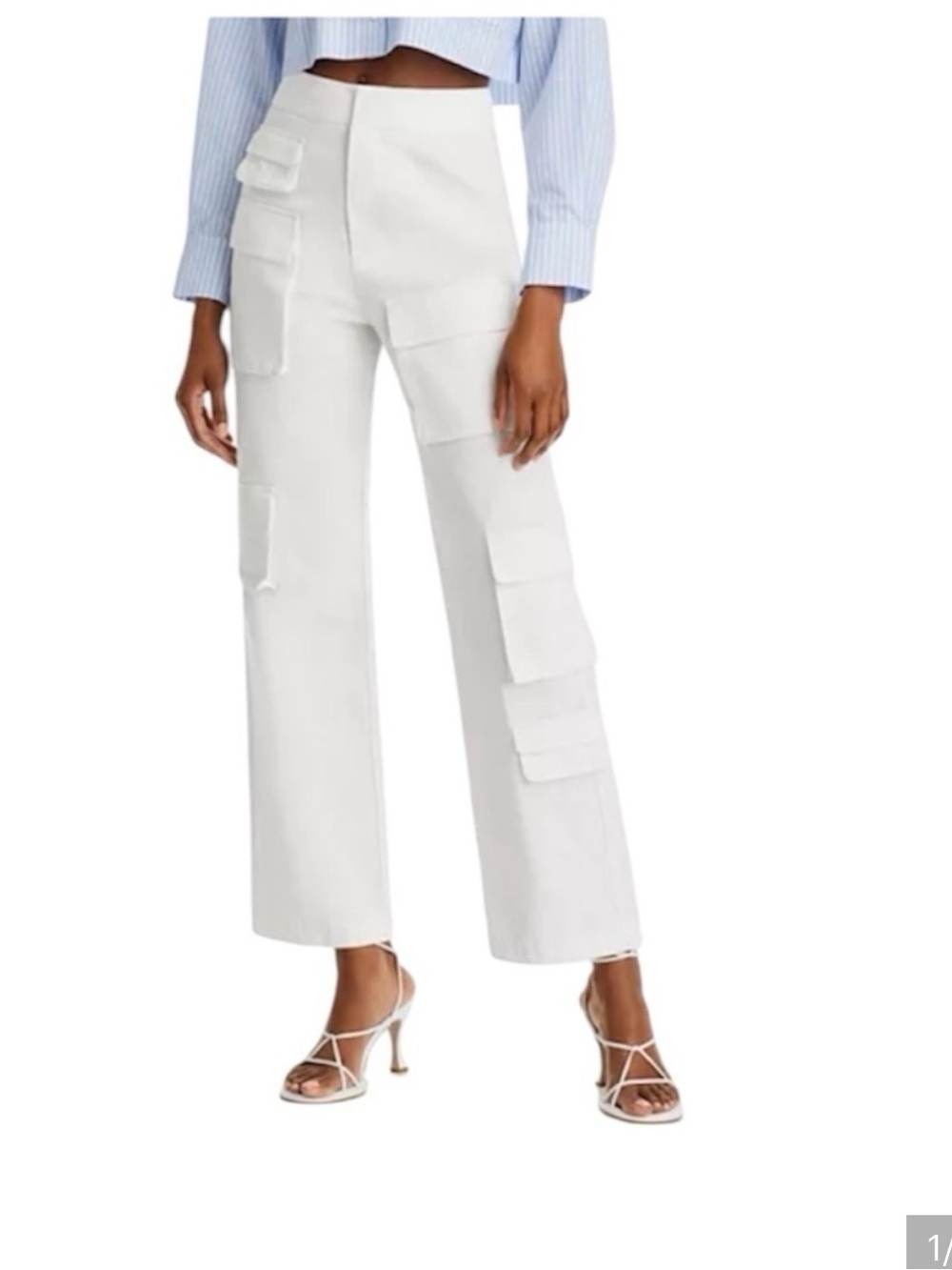 Grey Lab High-Waistt White Cargo Wide-Leg Pants Size M